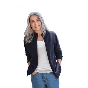 WoolOvers Womens/Ladies Lambswool Zipped Fitted Cardigan / Navy